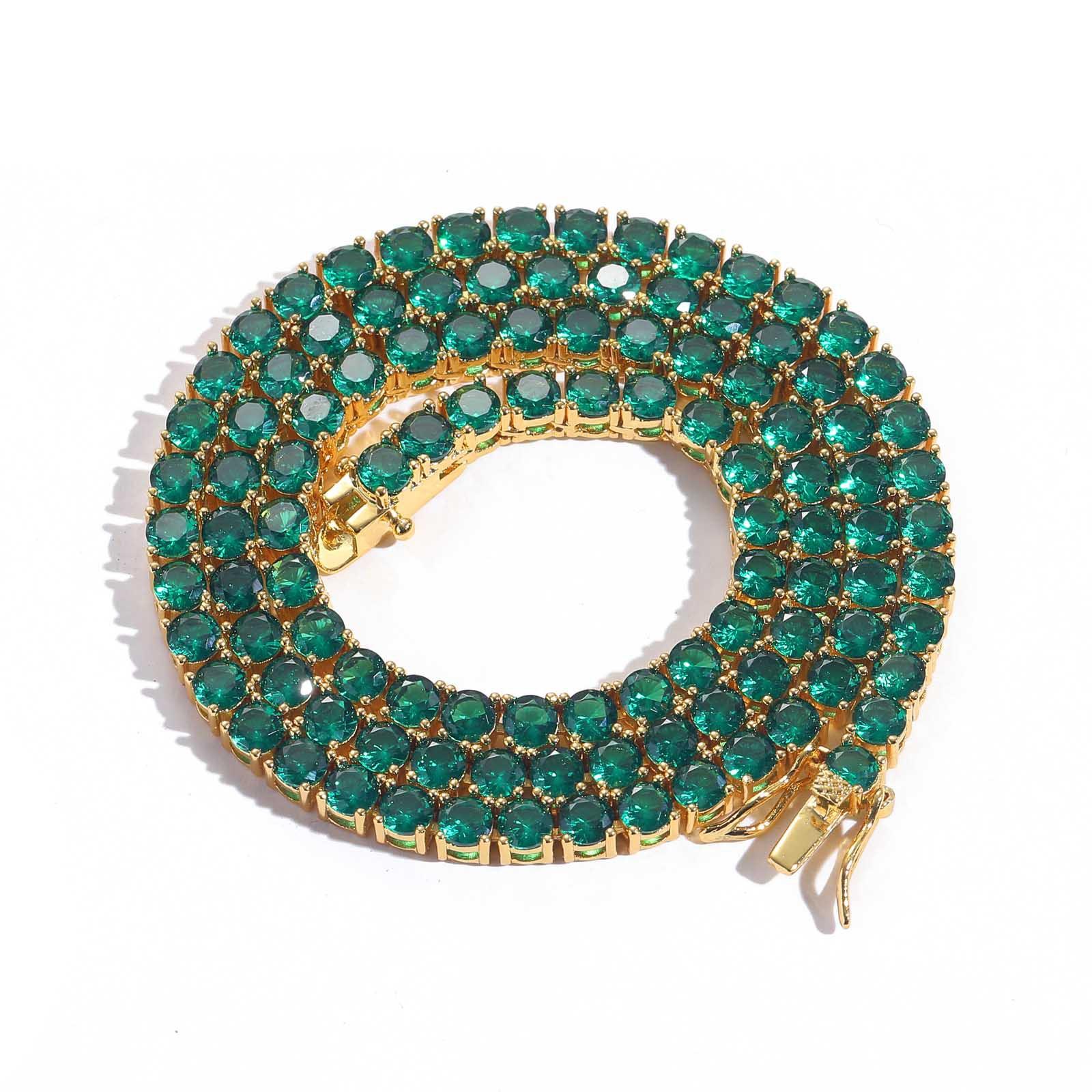 European and American 4mm Green Zircon Tennis Chain Simple Personality Men and Women, Jewelry 2026 4MM+50CM