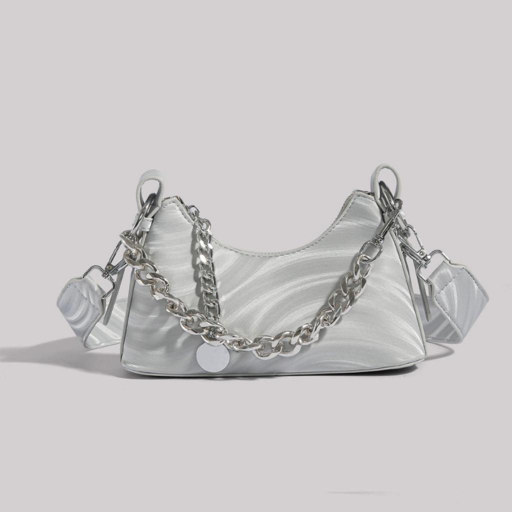 High-end Fashionable Silver Small Bag for Women 2024 New Versatile Chain Shoulder Underarm Bag Crossbody Bag Trendy