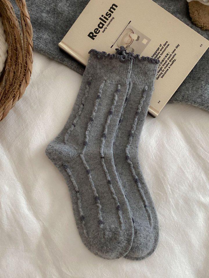 

Носки-гольфы из мериносовой шерсти в горошек с цветочным узором, с фестончатым краем и кружевом