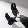 The First Layer of Cowhide Short Boots for Women In the Autumn and Winter of 2025, the New Retro Polished Leather Flat-bottomed Lace-up Martin Boots