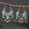 Ethnic Style Earrings for Women Cat Animal Silver Color Metal Inlaid Dangle Earrings Jewelry Trendy Female Gift