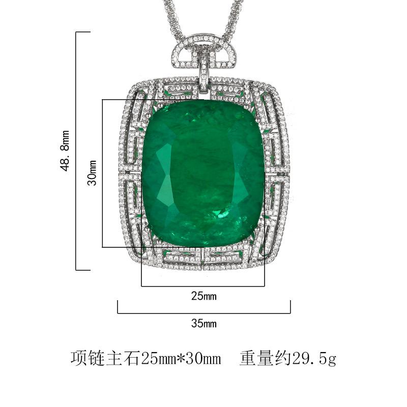 New Jewelry Necklace Emerald Color Vintage Women's Style Banquet Fashion Large Square Pendant Light Luxury