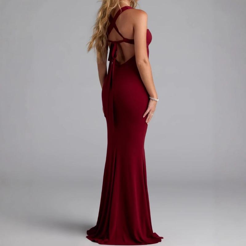 Womens Navy Blue Halter Neck Mermaid Maxi Dress Sleeveless Bodycon Evening Party Gown
