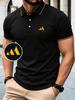  Men's Collared Polo Shirt with Peaks Graphic Print, Summer Versatile Golf Shirts for Outdoor Casual Sports