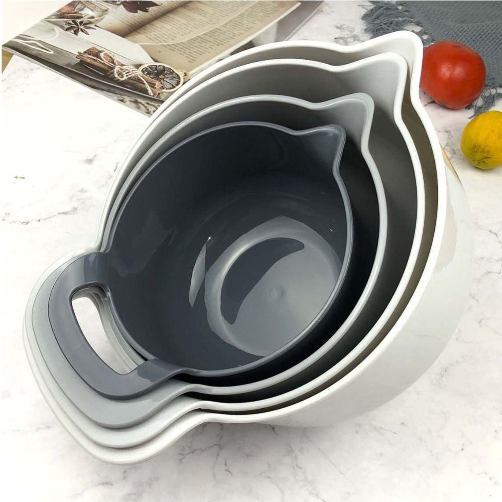 4pcs/set with Handle Salad Bowl with Pour Spout Snacks Basin Mixing Bowl Set  Vegetables