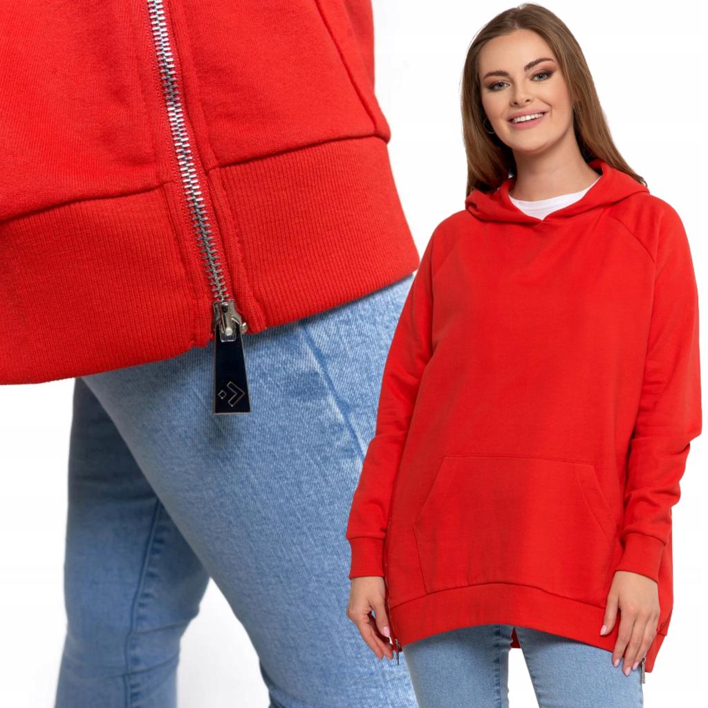 Women's Sweatshirt with Hood Cotton Fashionable Oversize Soft MORAJ M RED