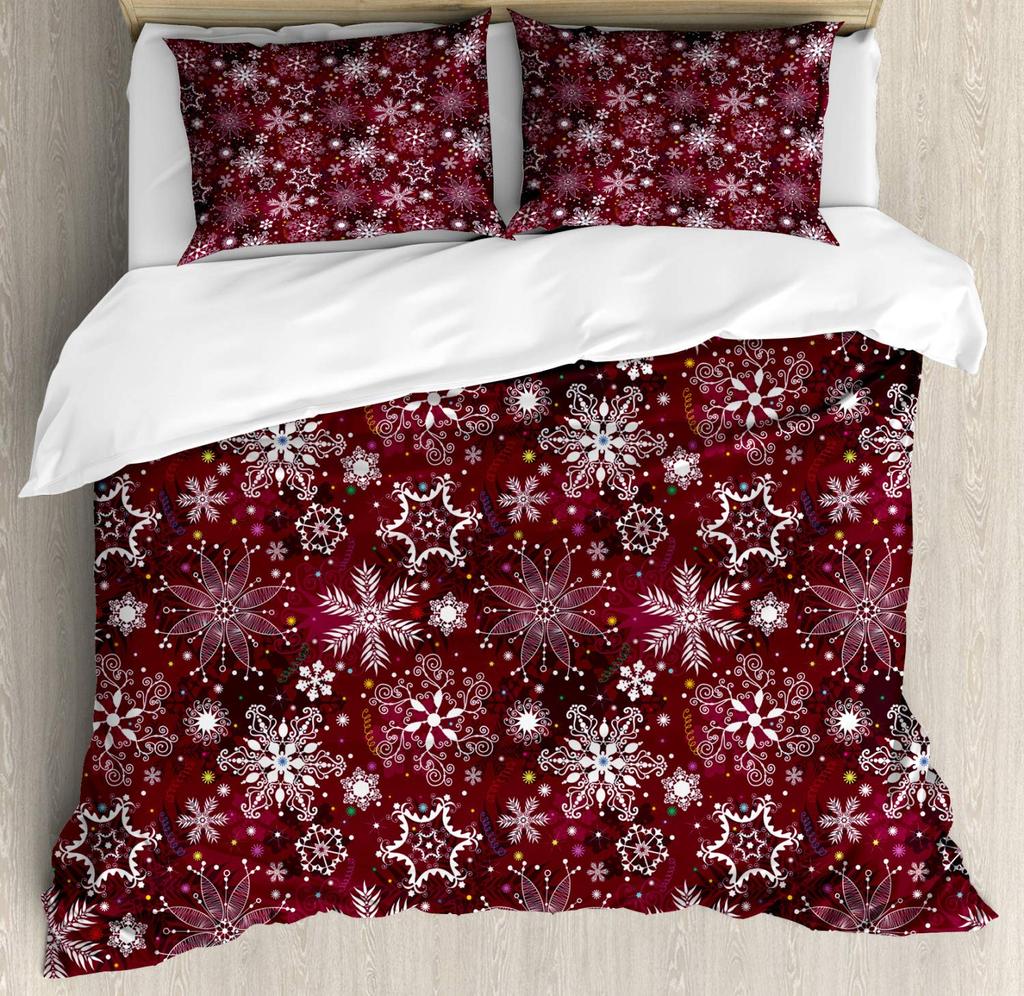 Winter Duvet Cover Merry Xmas Theme Delicate Snowflakes Cold Freezing Weather Vintage Holiday Pattern Room Decorative Women Kids