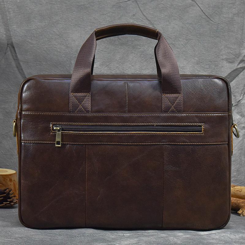 Genuine Leather Men's Fashionable Briefcase, Business Office Handbag, Top Layer Cowhide, Single Shoulder Crossbody Computer Bag