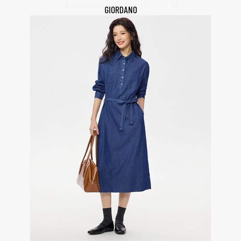 

Giordano Women s Tie-Up Lapel Denim Dress L