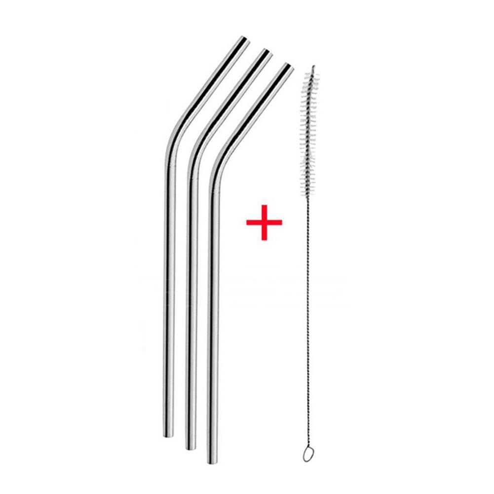 ABWR-6 Pcs Reusable Stainless Steel Metal Drinking Straw Reusable Straws + 2 Cleaner Brush Kit серебряный