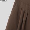 INCERUN Men Zipper Button Waist Casual Loose Baggy Long Wide Legs Pants Trousers