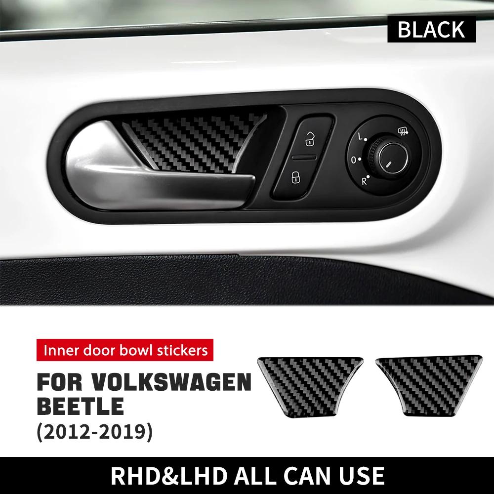 For Volkswagen Beetle 2012 2013 2014 2015 2016 2018 2019 Real Soft Carbon Fiber Inner Door Handle Sticker LHD RHD Accessories