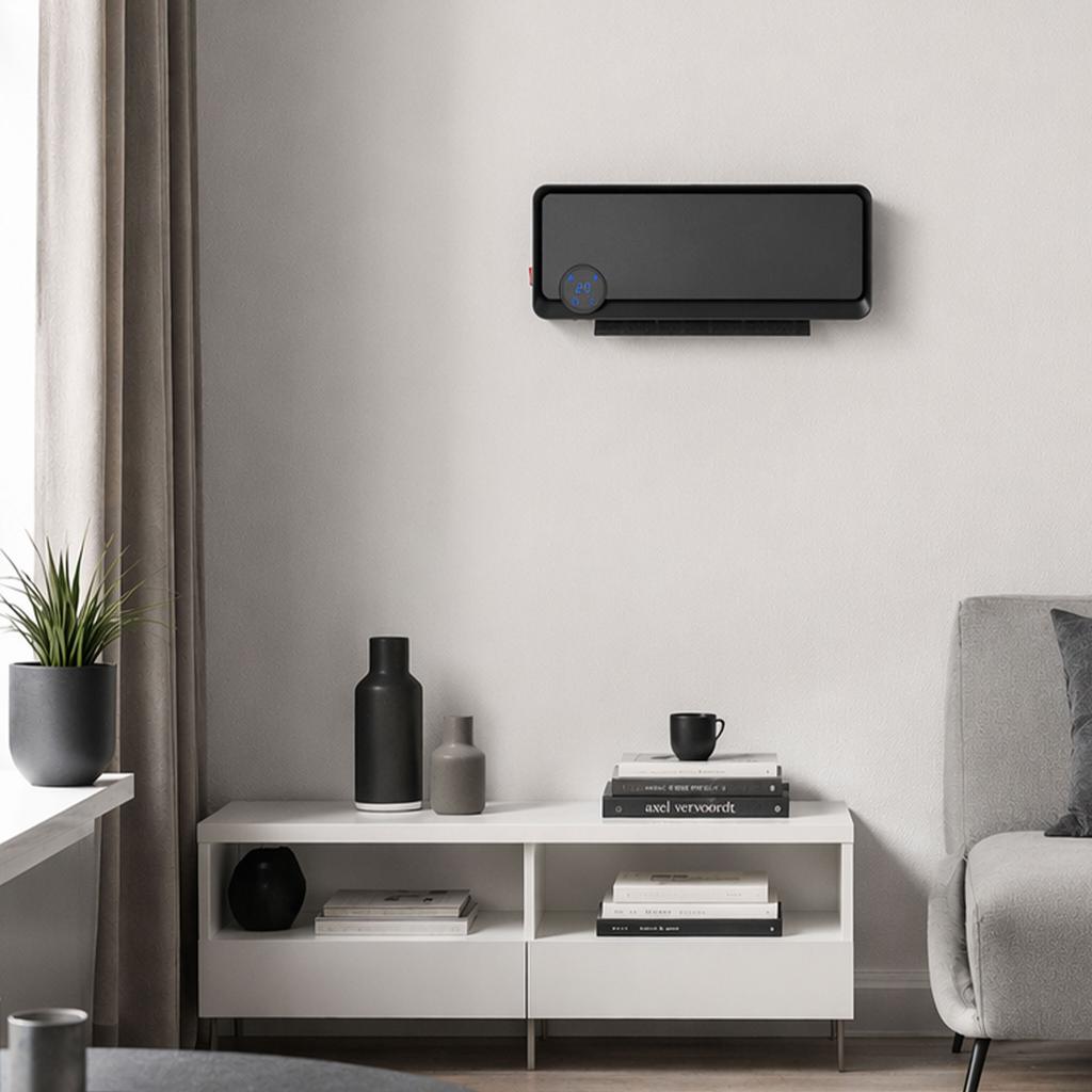Wall-Mounted Fan Heater, Oscillating 2000 W, PTC Ceramic, 3 Power Levels, 56 x 11.7 x 18.5 cm, Black