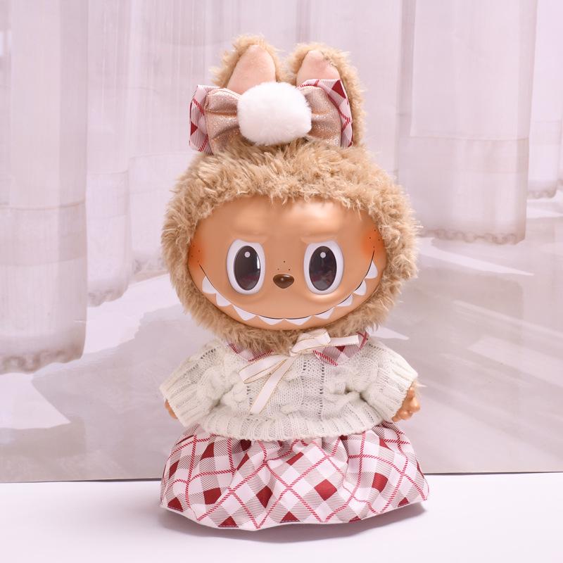 38cm Labubu Plush Doll Casual Outfit Set with Hat (Clothes Only)
