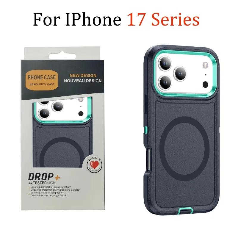 3-in-1 Robuste Militär-Otter-Panzerbox Stoßfeste Handyhülle für iPhone 17 Air 16 15 14 Pro Max Für Magsafe Kabelloses Ladecover