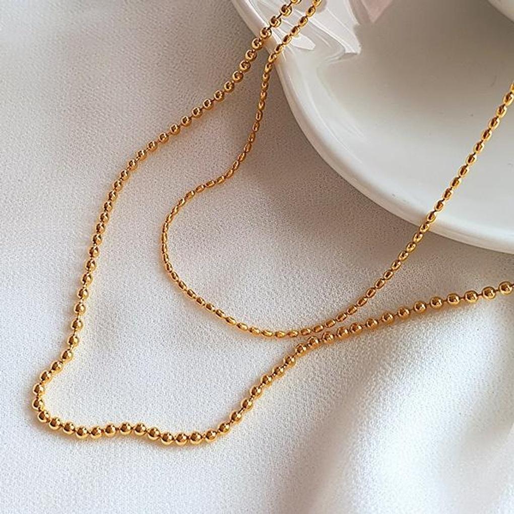 Two Silver Ball Necklaces for Women (Separate and Together)