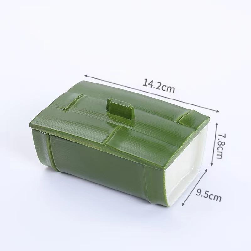 Plastic Imitation Bamboo Dining Plate Bamboo Tube Plate with Lid Green Dessert Plates Dim Sum Dish Serving Plates Fruit Bowl