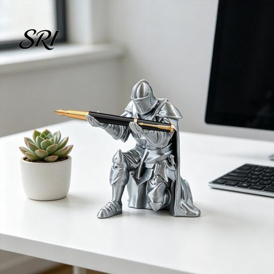 Multi-use Pen Holder Medieval Knight Kneeling in Armor Pencil Desktop Decoration Fun Gift for Students Office Workers