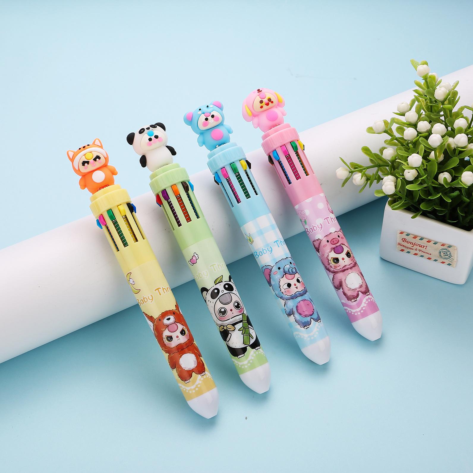 

10Pcs Cartoon Doll Ten Color Ballpoint Pens with Smooth Writing Are Suitable for Office Work, Problem Solving, Signature Writing, Diary, Note Taking, Random style 10Pcs