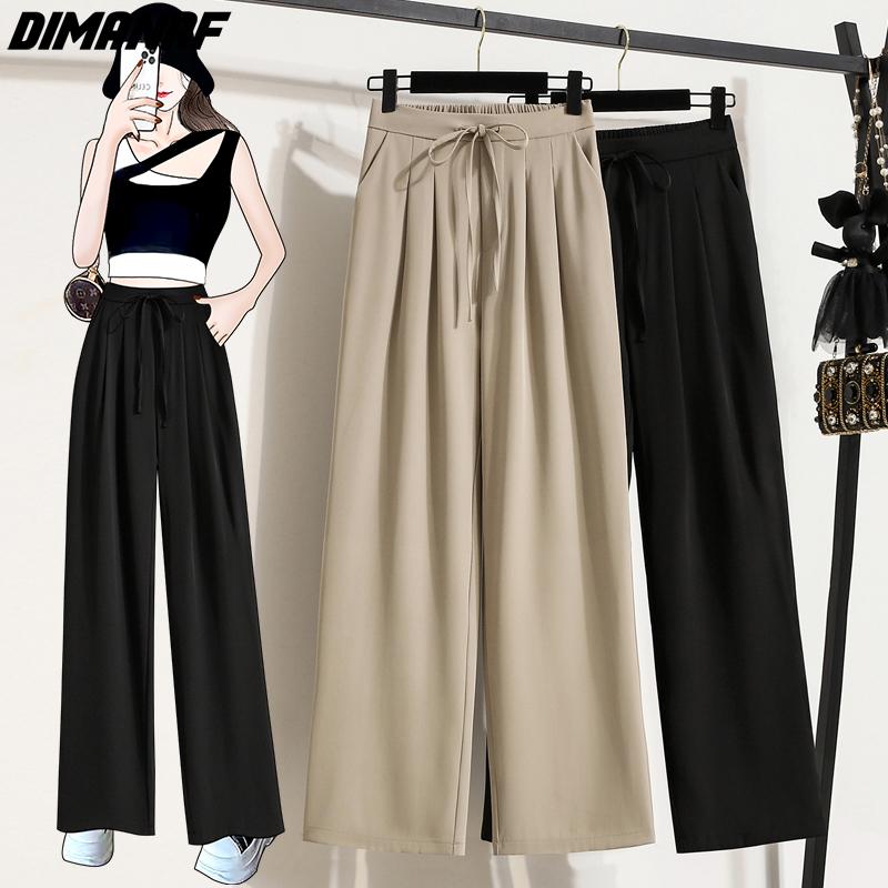 DIMANAF 2023 Summer Pants High Waist Women Straight Basic Pants Loose Casual Female Casual Trousers Pants 5XL