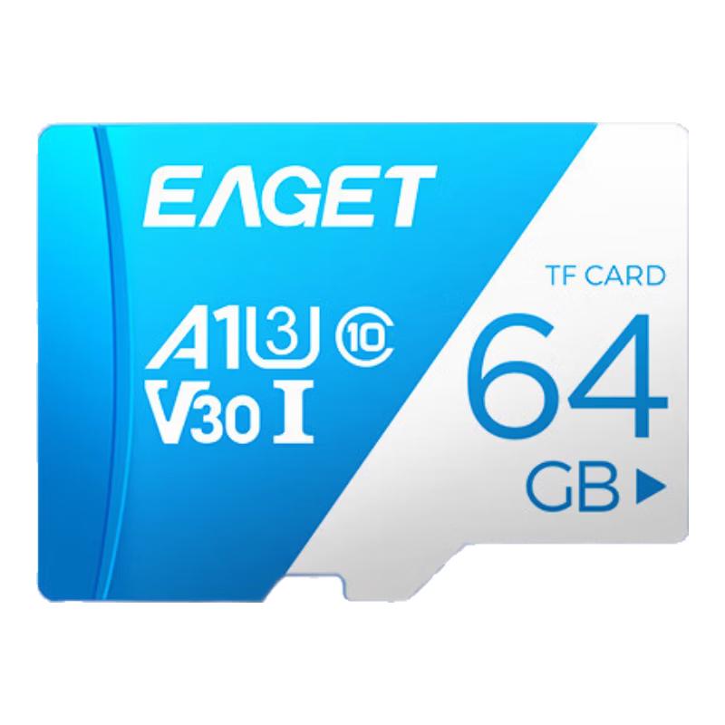 EAGET Карта MicroSD 64 ГБ U3 V30 для видеорегистраторов и систем видеонаблюдения 64GB