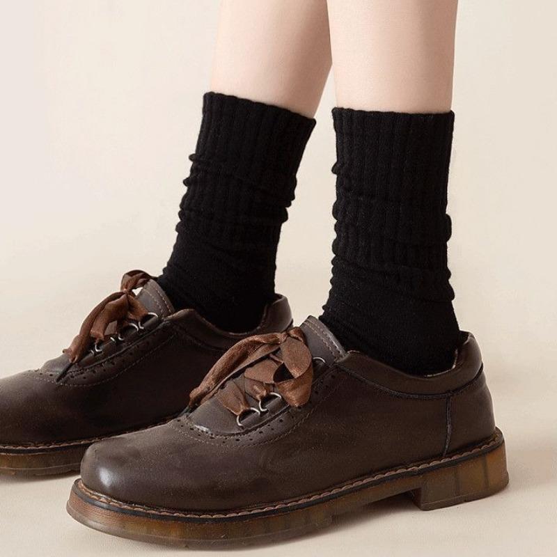 Autumn and Winter Socks Vertical Stripes Solid Color Mid Tube Socks Versatile Boneless Pile Socks Student Sports Long Socks