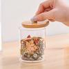 1pc Bamboo-covered Cotton Swab Box, Acrylic Round Storage Cup, Transparent Cotton Pad Box