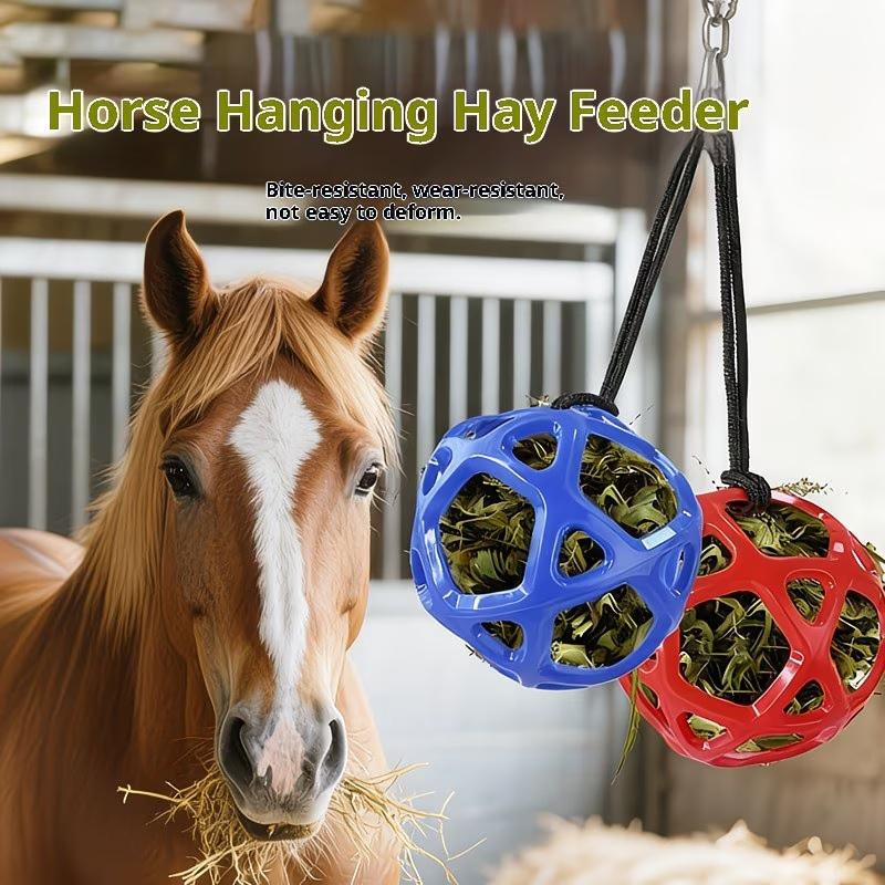 Mangiatoia per fieno da appendere con corda, Palla per snack per cavalli, Resistente ai morsi, Giocattolo a palla per cavalli capre pecore Alleviare lo stress Alimentazione all'aperto