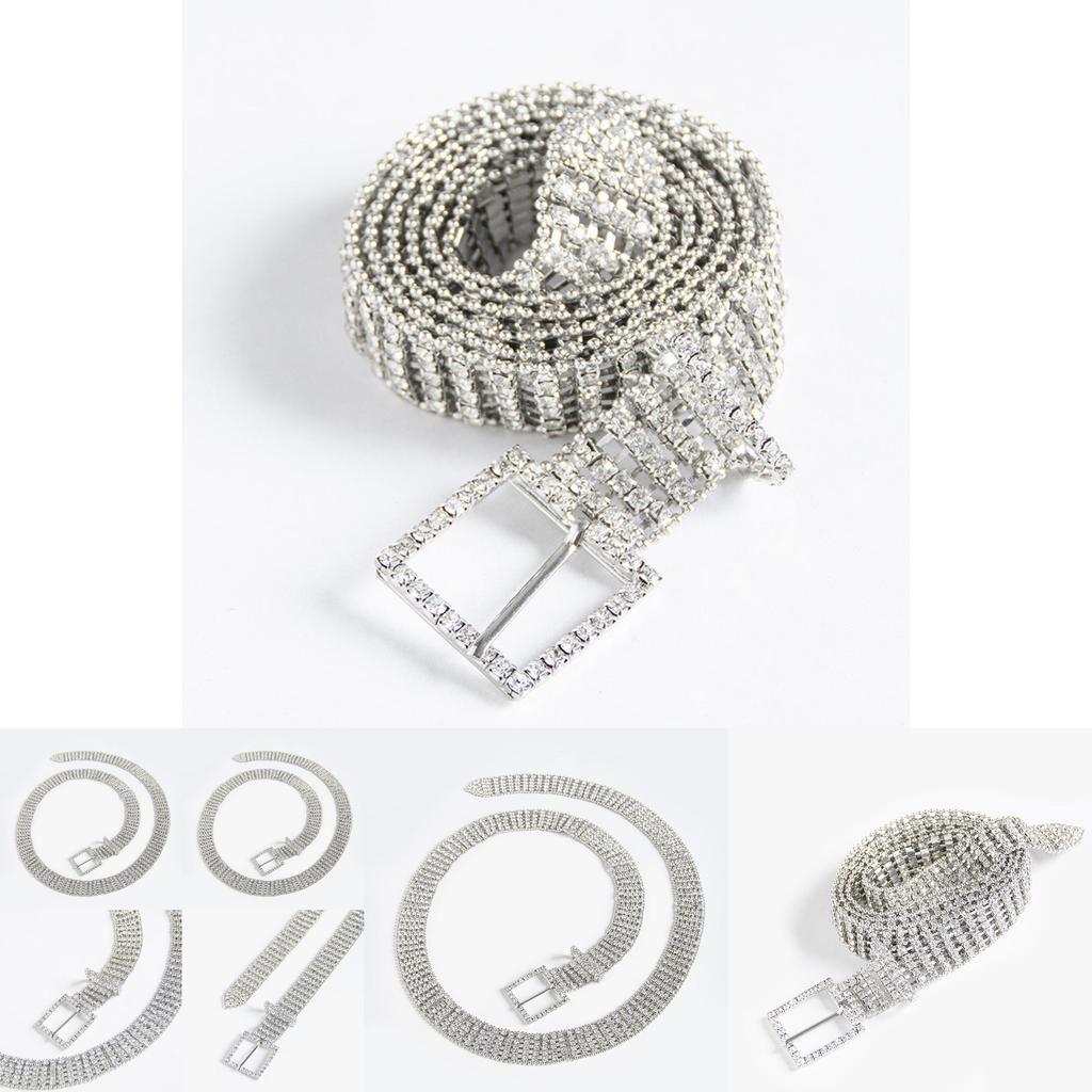 Stylish Silver Water Drilled Waist Chain For Ladies Trendy Body Accessory