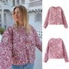 European and American Women's Round Neck Long Sleeve Printed Short Coat - Autumn and Winter Style