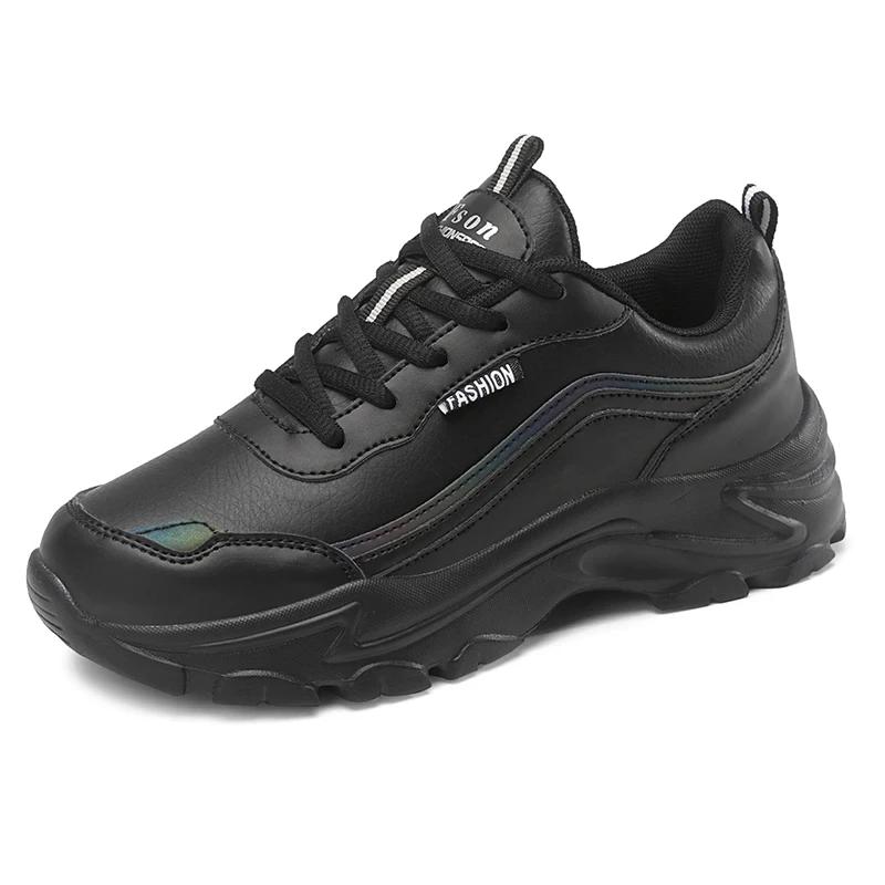 Fashion Black Thick Sole Leather Sneakers for Women Big Size 42 Fashion Women Running Shoes High Quality Flats Walking Platform Purple