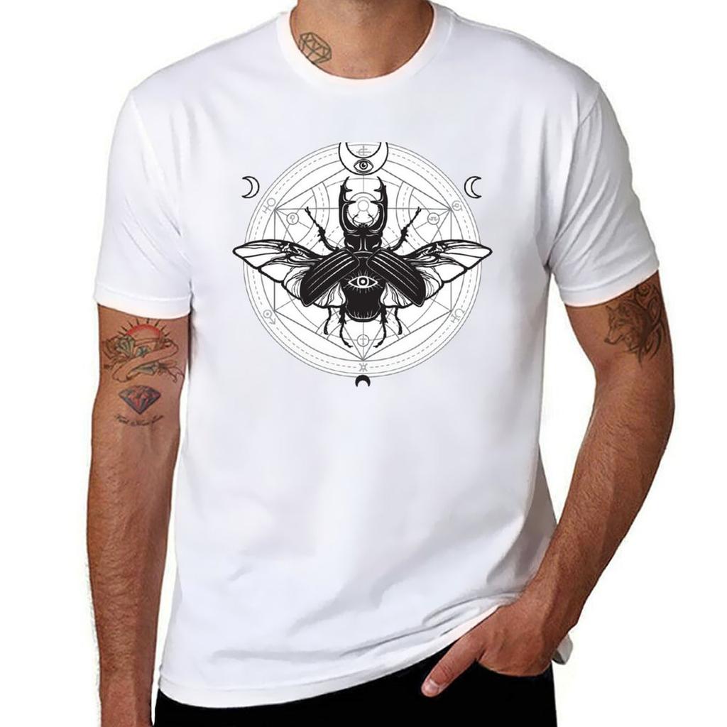 Beetle With Sacred Geometry Allseeing Eye And Crescent Moons Tshirt Basic Regular Fit Casual Tshirt