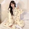 Autumn And Winter Pajamas Female Cute Cartoon Bear Cardigan Long-Sleeved Trousers Fashionable Versatile Loungewear Suit Can Be Worn Outside
