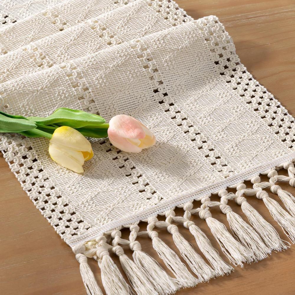American Style Festival Dining Table Cover Solid Color Tablecloth Boho Table Runner Christmas