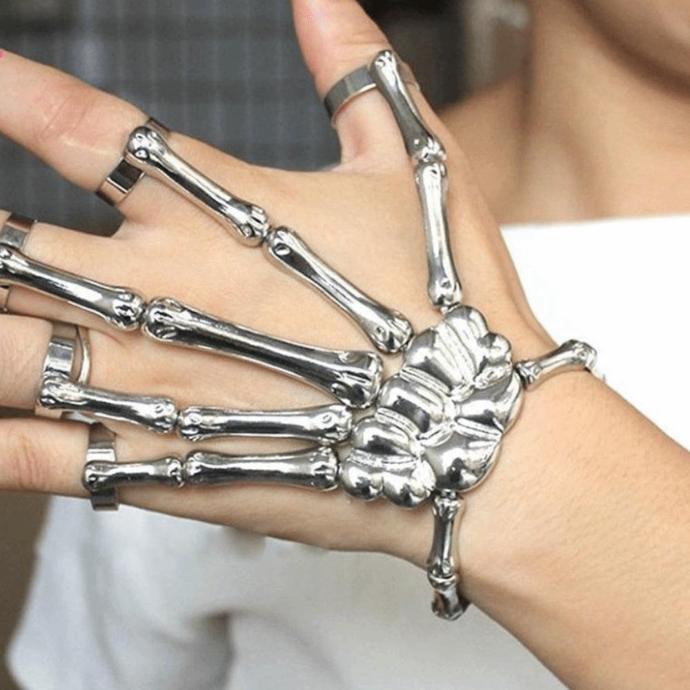 Adjustable Skull Bone Bracelet Retro Texture Halloween Hand Chain Gothic Finger Bangle Cosplay