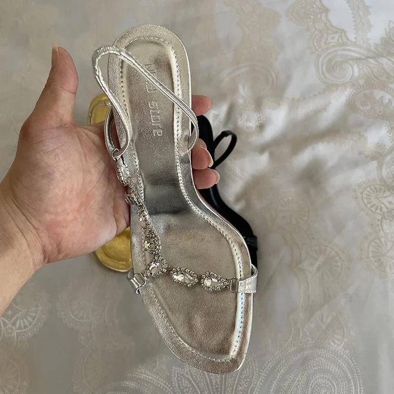 Fashion Rhinestone Bling Bling Summer Women Sandals Gold/white/black 5Cm/8Cm Thin Heel Back Strap Fashion Sandals Crystal Shiny Shoes