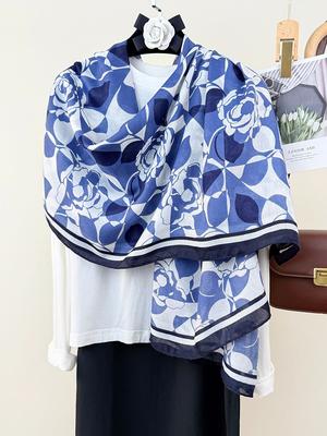 Elegant Women Beach Silk Scarf Wrap Shawl Floral Print Lady Sunscreen Bandanas Hijab Mujer Scarve Pareo Headscarf Travel Casual