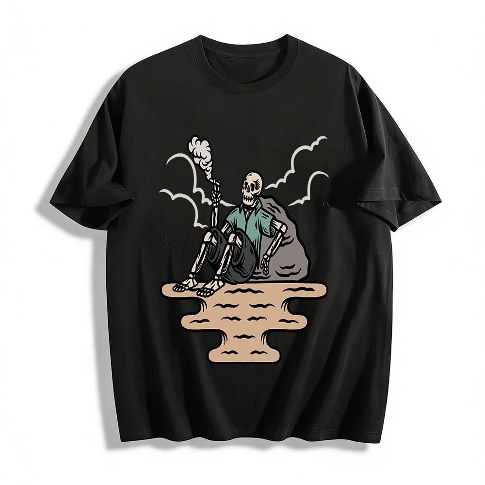 

Vintage Lazy Skeleton Smoking Graphic Casual Trendy T-Shirt Pure cotton T-shirt XXS
