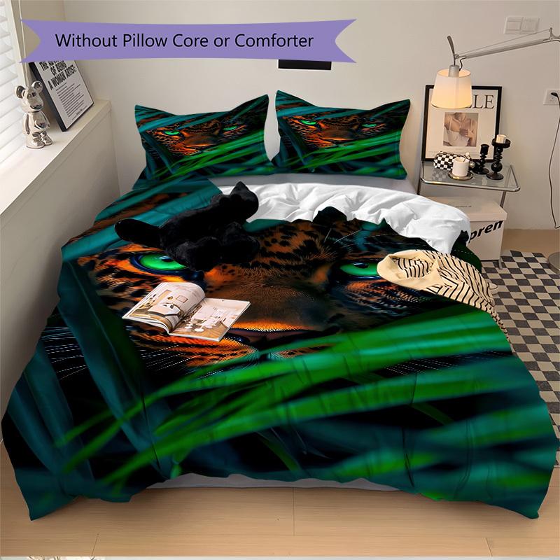 3PCs Leopard Print Design Cover Set, Breathable Fabric, Machine Washable (1 Duvet Cover + 2 Pillowcases) (Without Quilt) yy250911085