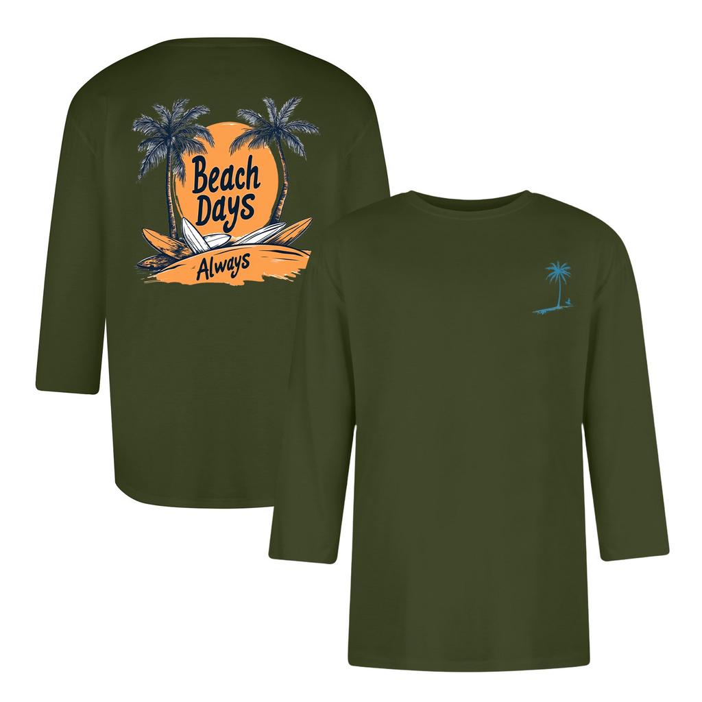 Men's casual and fashionable printed collar three-quarter sleeve top T-shirt