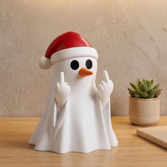 Office Desk Accessories Christmas Ghost Pen Holder with Santa Hat, Funny Desktop Organizer, Creative Storage Cup Halloween Tabletop Statue,
