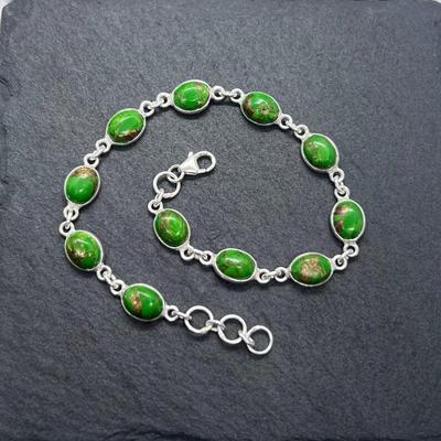 Solid 925 Sterling Silver Green Copper Turquoise Gemstone Handmade Designer Bracelet
