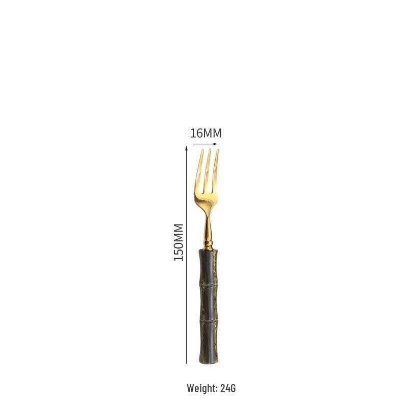 304 Stainless Steel Gold Cutlery Set with Violet Acrylic Bamboo Joint Handles: Includes Knife, Fork, and Spoon for Hotel Light Luxury Use.