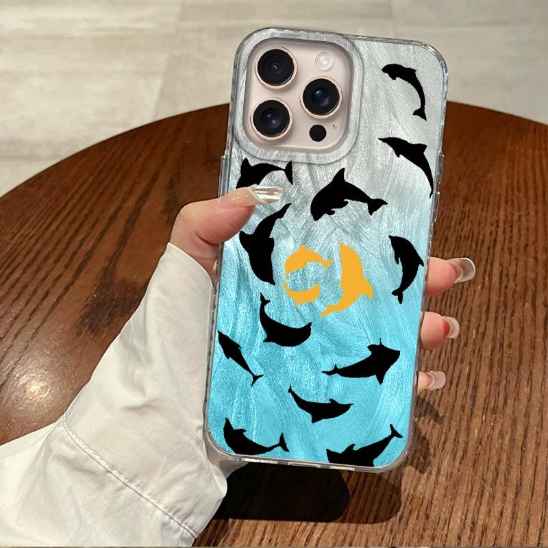 Cute Cartoon Cat Dolphin Girls Women Case For Apple iphone 16pro 15 16 15plus 14 13 Pro Max 16e 12 11 7 8 Plus XR SE Funda Cover