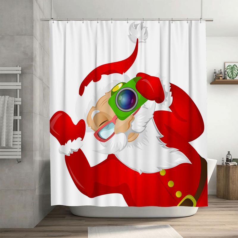 

Tu Santa Claus Photography Shower Curtain Christmas Bathroom Decor Festive Holiday Print Waterproof Fabric Backdrop For Tub W60H190(CM)-1 Pcs