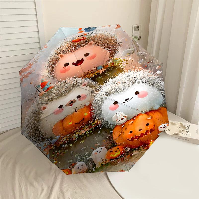 

1PC Hedgehogs HalloweenAutomatic Open/Close Umbrella with Windproof, 8-Rib Sturdy Canopy, Durable Ribs, Fashionable Design1307A