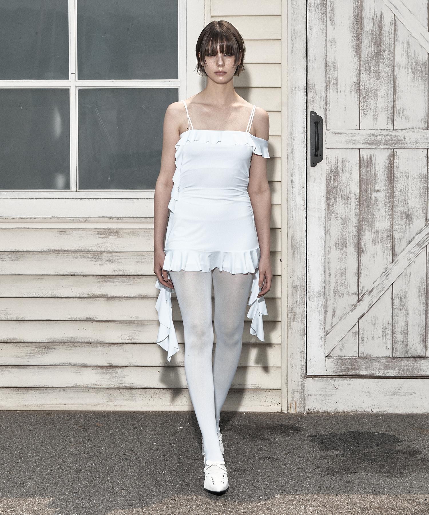 Ilio White Solid Ruffle Drawstring Top