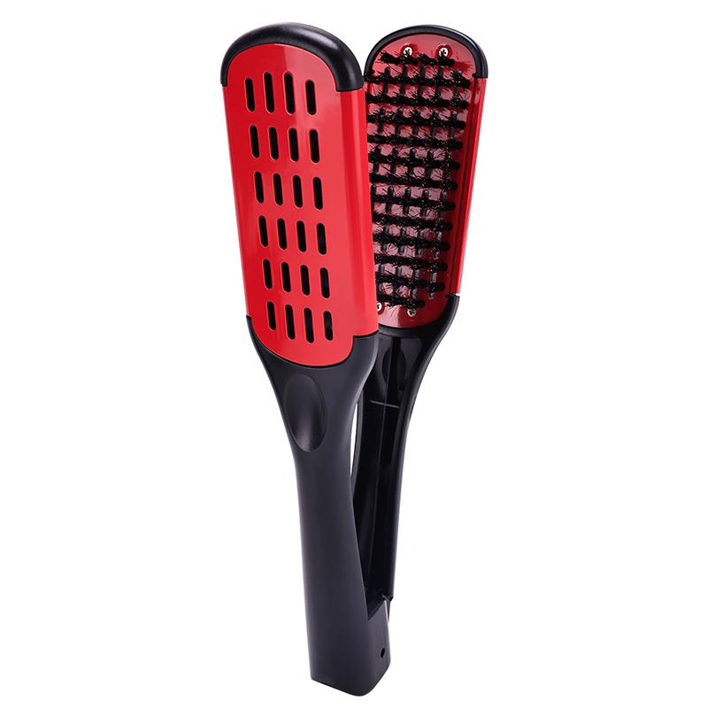 Pro Hairdressing Straightener Hair Brush Nylon Hair Straightening Double Brushes V Shape Comb Clamp Not Hurt Styling Tools DIY