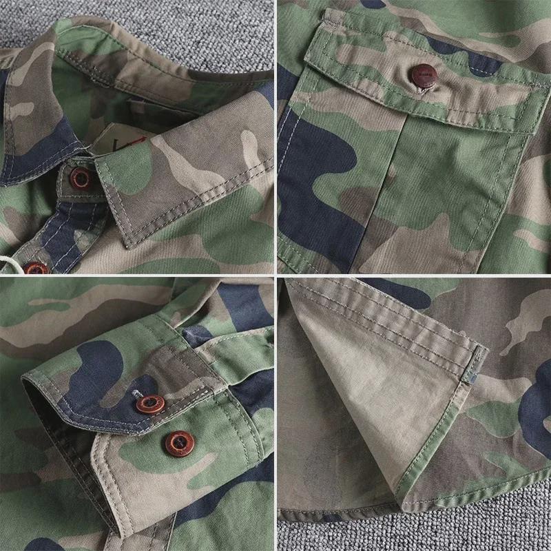 Men's Camouflage Military Workwear Shirt - Long Sleeves, Double Pockets, Casual Style