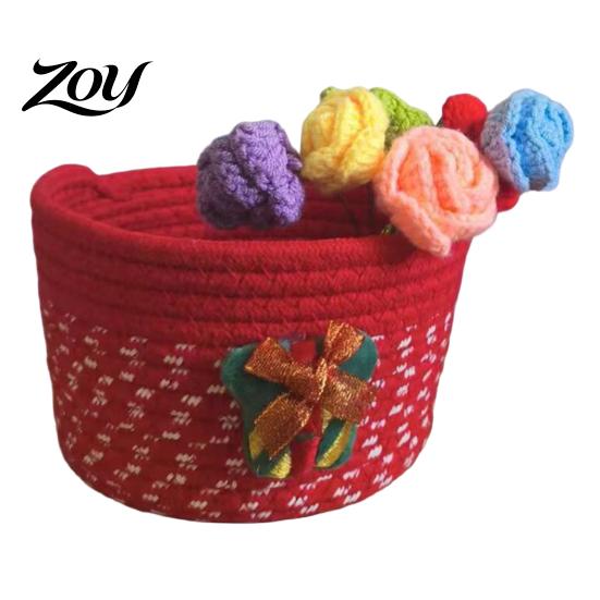 Durable Woven Bins Cotton Rope Storage Basket, Cute Christmas Theme Organizer, Handmade Bowls Decorative Fabric Bin for Snacks And Sundries